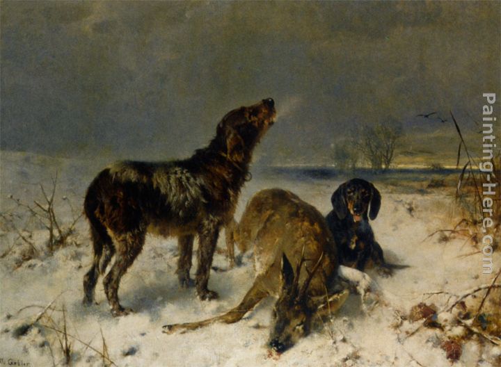 Two Hunting Dogs with Their Catch painting - Friedrich Otto Gebler Two Hunting Dogs with Their Catch art painting